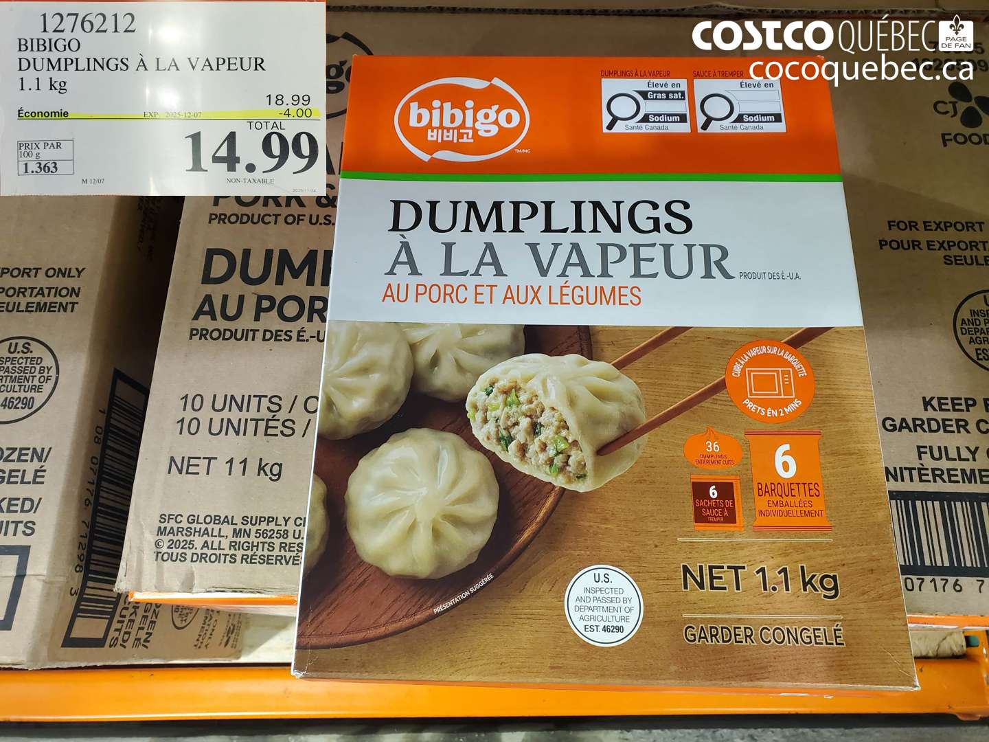 1276212 BIBIGO DUMPLINGS A LA VAPEUR 1.1 kg M 4/13  ($4.00 INSTANT SAVINGS EXPIRES ON 2025-12-07) $14.99
