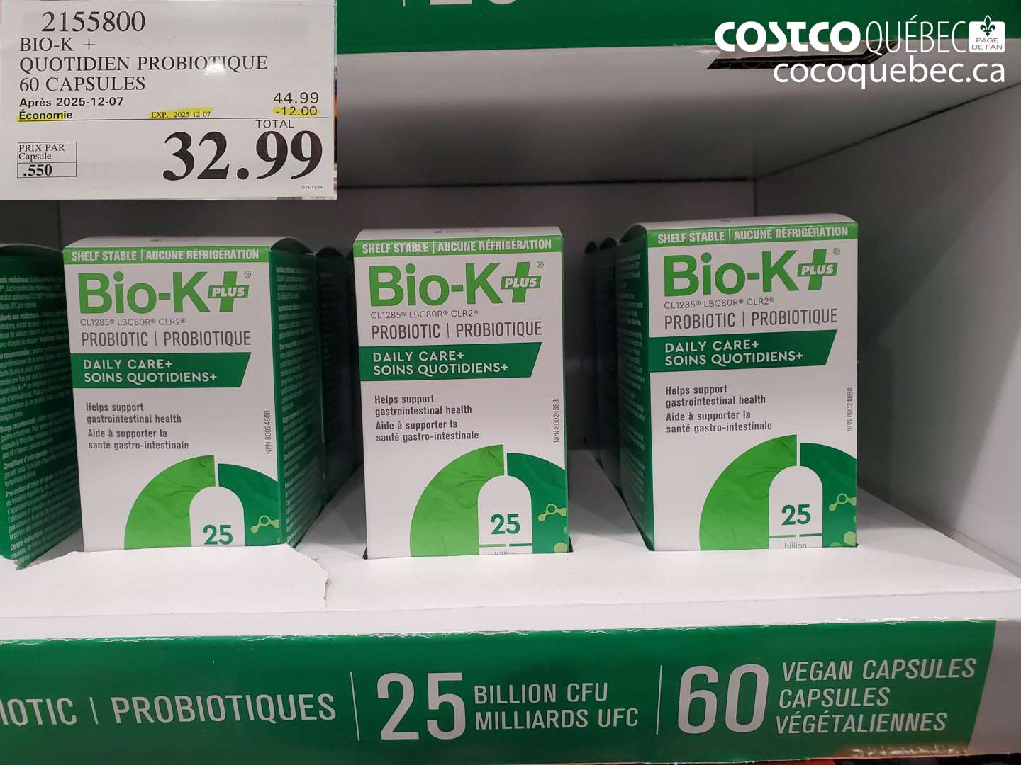 2155800 BIO-K + PROBIOTIQUE 25 MILLIA 60 CAPSULES  ($12.00 INSTANT SAVINGS EXPIRES ON 2025-12-07) $32.99