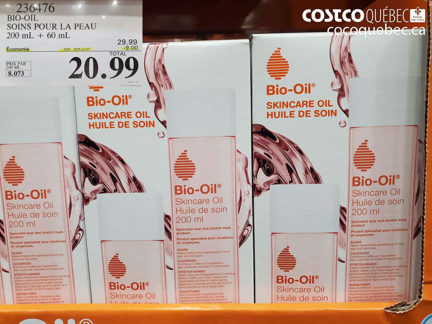 236476 BIO-OIL SOINS POUR LA PEAU 200 mL + 60 mL ($9.00 INSTANT SAVINGS EXPIRES ON 2025-12-07) $20.99