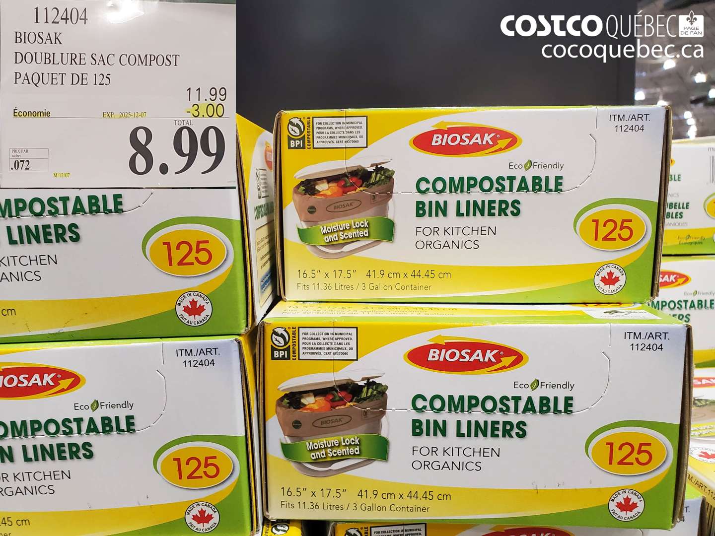 112404 BIOSAK DOUBLURE SAC COMPOST PAQUET DE 125 ($3.00 INSTANT SAVINGS EXPIRES ON 2025-12-07) $8.99