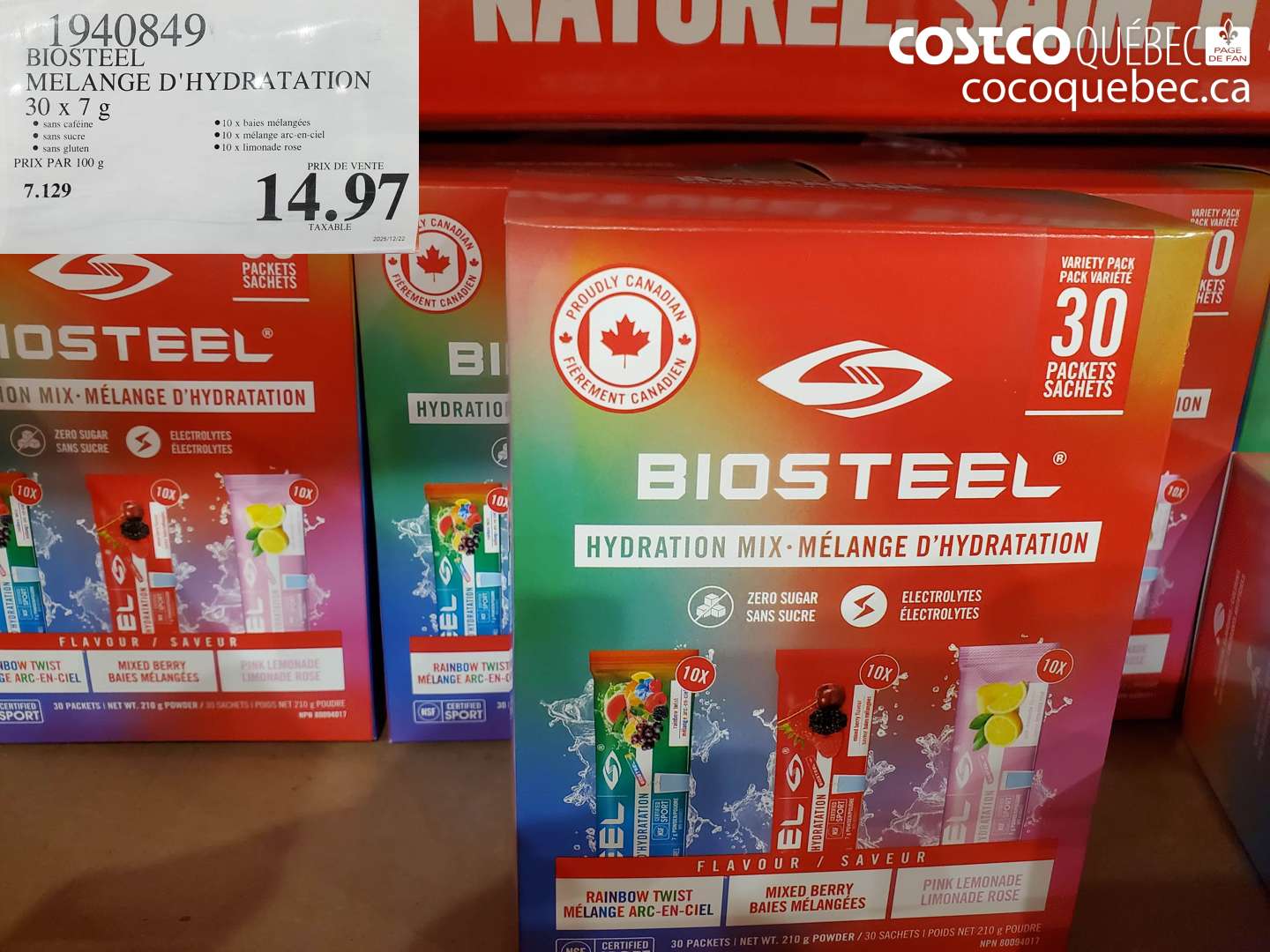 1940849 BIOSTEEL MELANGE D'HYDRATATION 30 x 7 g $14.97