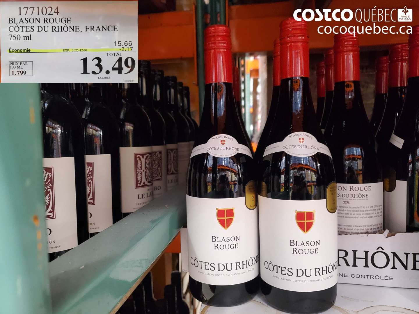 1771024 BLASON ROUGE COTES DU RHONE, FRANCE 750ML ($2.17 INSTANT SAVINGS EXPIRES ON 2025-12-07) $13.49