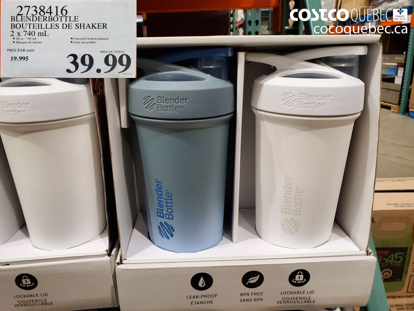 2738416 BLENDERBOTTLE BOUTEILLES DE SHAKER 2 x 740 mL $39.99