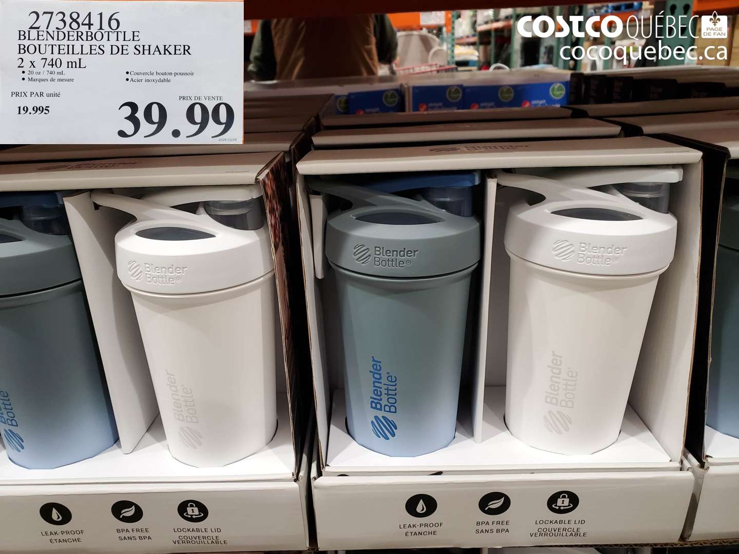 2738416 BLENDERBOTTLE BOUTEILLES DE SHAKER 2 x 740 mL $39.99