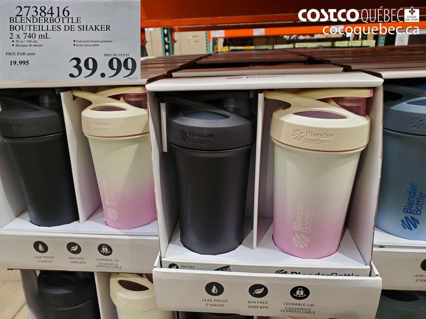 2738416 BLENDERBOTTLE BOUTEILLES DE SHAKER 2 x 740 ml $39.99