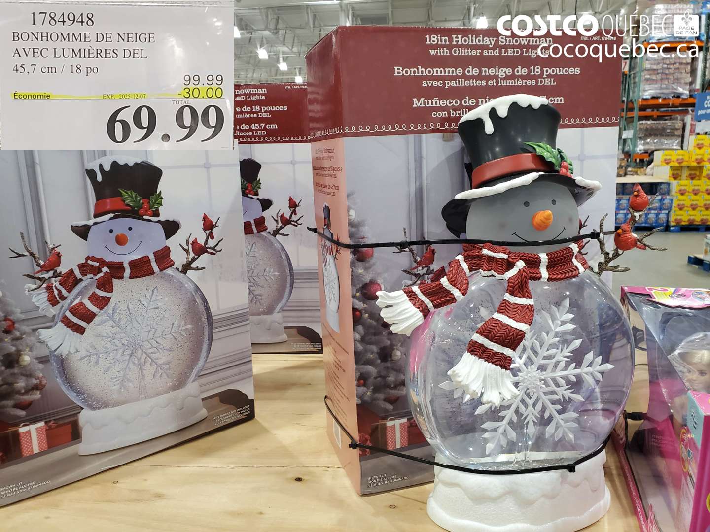 1784948 BONHOMME DE NEIGE AVEC LUMIERES DEL 45,7 cm/ 18 po ($30.00 INSTANT SAVINGS EXPIRES ON 2025-12-07) $99.99