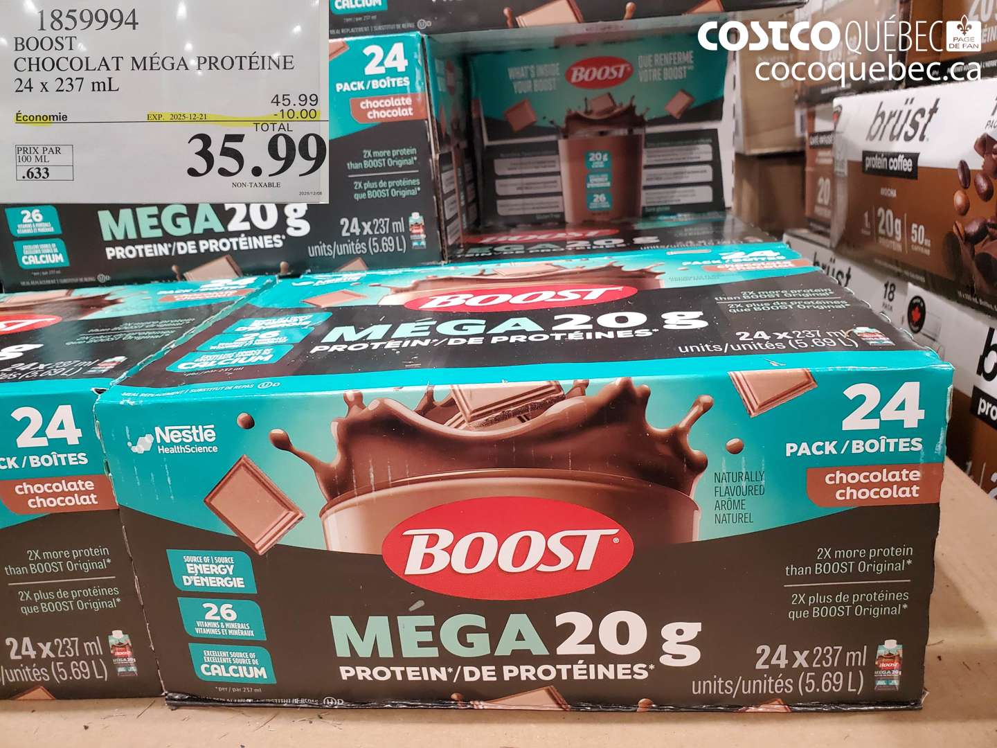 1859994 BOOST CHOCOLAT MÉGA PROTÉINE 24 x 237 mL ($10.00 INSTANT SAVINGS EXPIRES ON 2025-12-21) $35.99