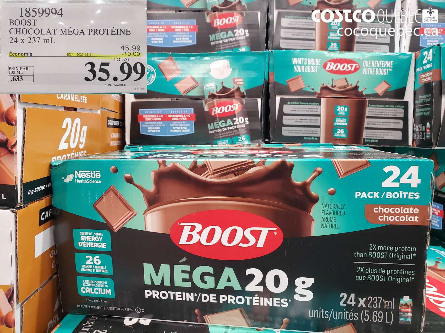 1859994 BOOST CHOCOLAT MÉGA PROTÉINE 24 x 237 ml (EXPIRES ON 2025-12-21) $35.99