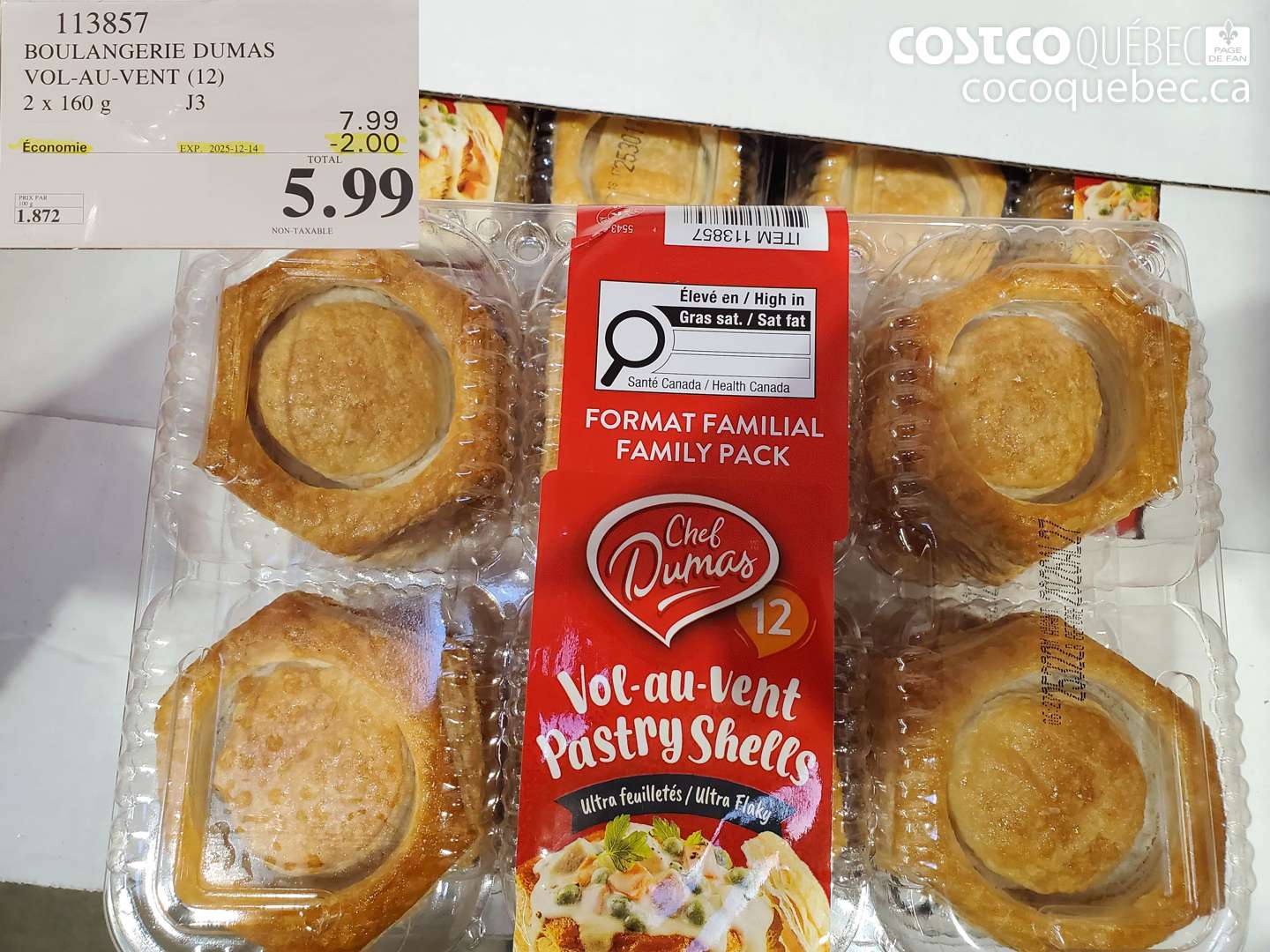 113857 BOULANGERIE DUMAS VOL-AU-VENT (12) 2 x 160 g (EXPIRES ON 2025-12-14) $5.99