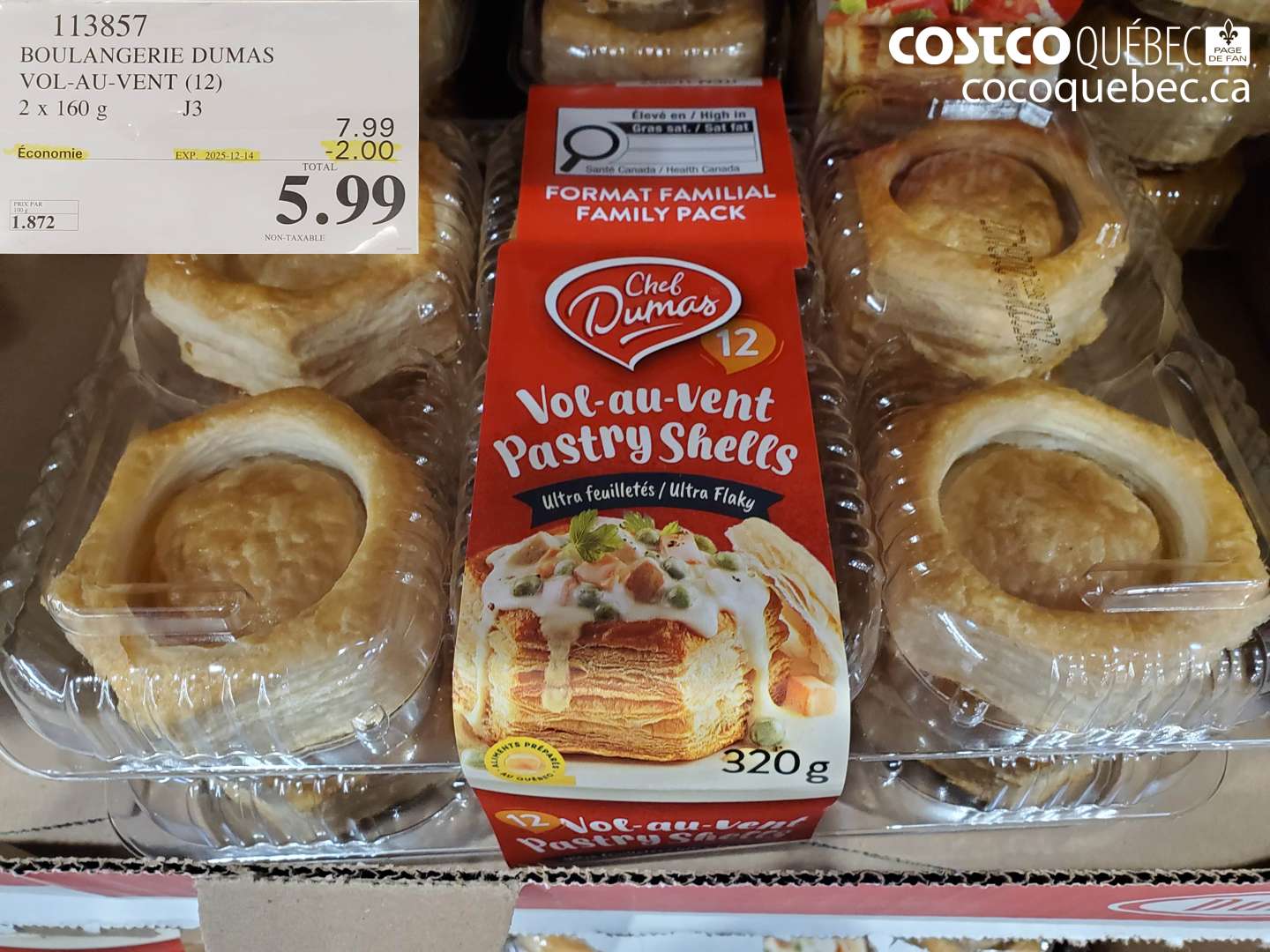113857 BOULANGERIE DUMAS VOL-AU-VENT (12) 2 x 160 g (EXPIRES ON 2025-12-14) $5.99