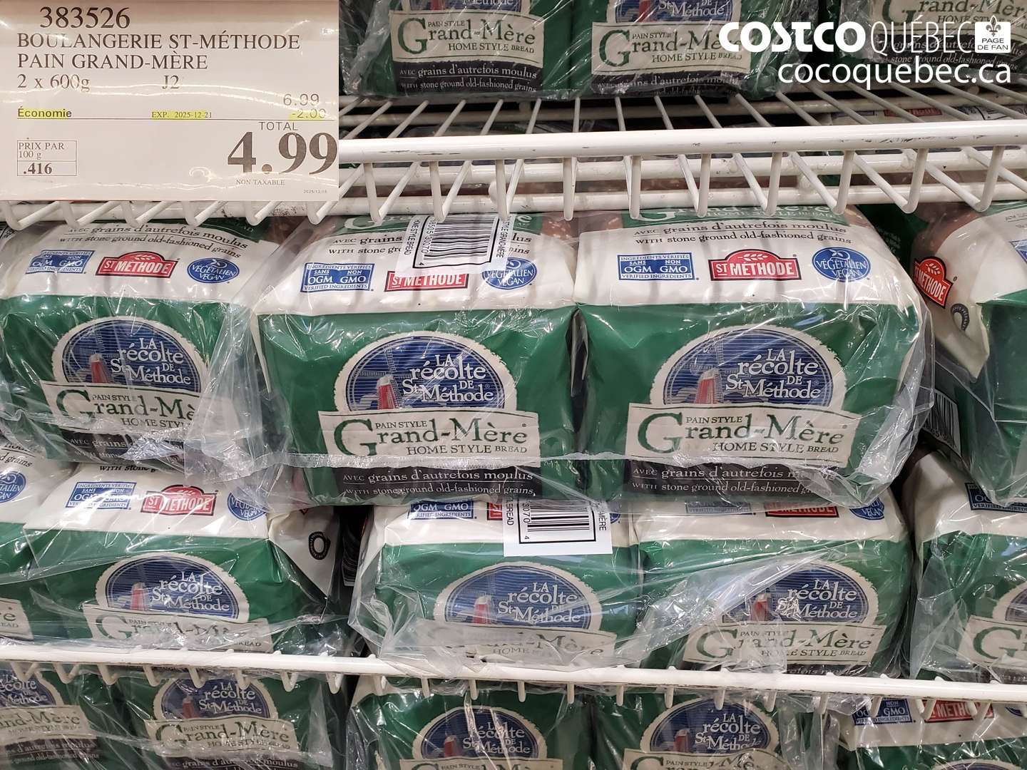383526 BOULANGERIE ST-MÉTHODE PAIN GRAND-MÈRE 2 x 600g ($2.00 INSTANT SAVINGS EXPIRES ON 2025-12-21) $4.99