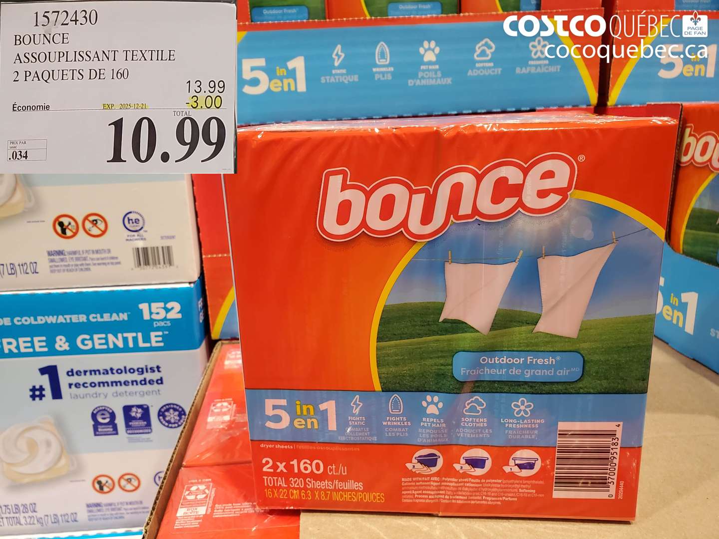 1572430 BOUNCE ASSOUPLISSANT TEXTILE 2 PAQUETS DE 160 (EXPIRES ON 2025-12-21) $10.99