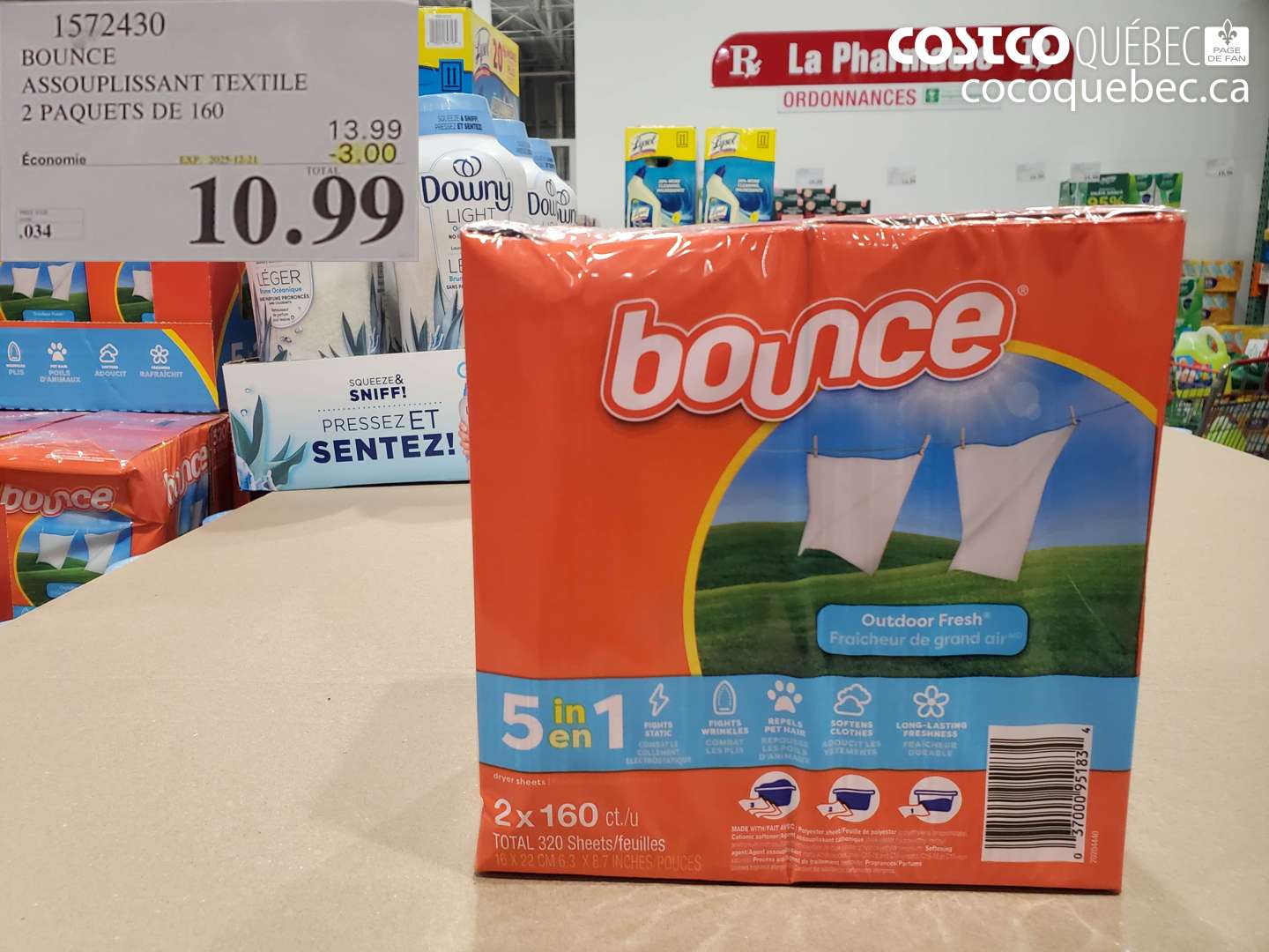 1572430 BOUNCE ASSOUPLISSANT TEXTILE 2 PAQUET DE 160 ($3.00 INSTANT SAVINGS EXPIRES ON 2025-12-21) $10.99