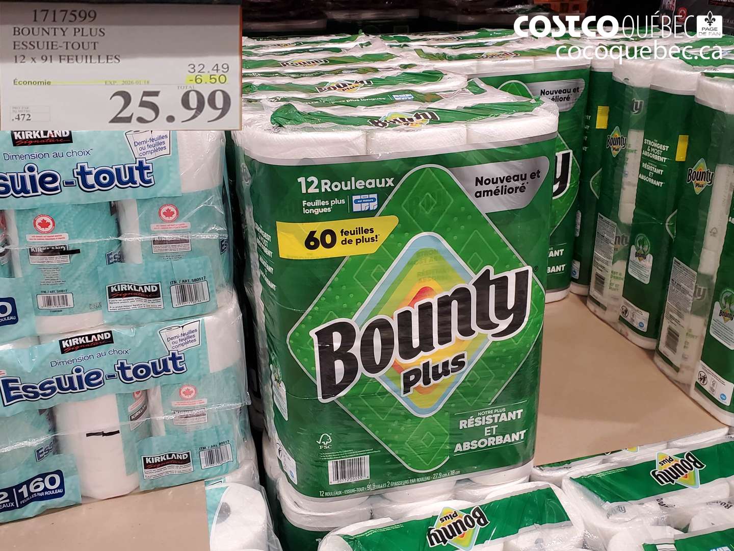 1717599 BOUNTY PLUS ESSUIE-TOUT 12 x 91 FEUILLES ($6.50 INSTANT SAVINGS EXPIRES ON 2026-01-18) $25.99