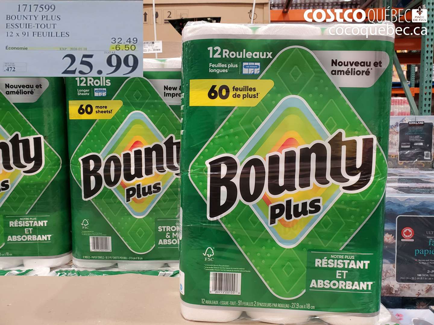 1717599 BOUNTY PLUS ESSUIE-TOUT 12 x 91 FEUILLES ($6.50 INSTANT SAVINGS EXPIRES ON 2026-01-18) $25.99