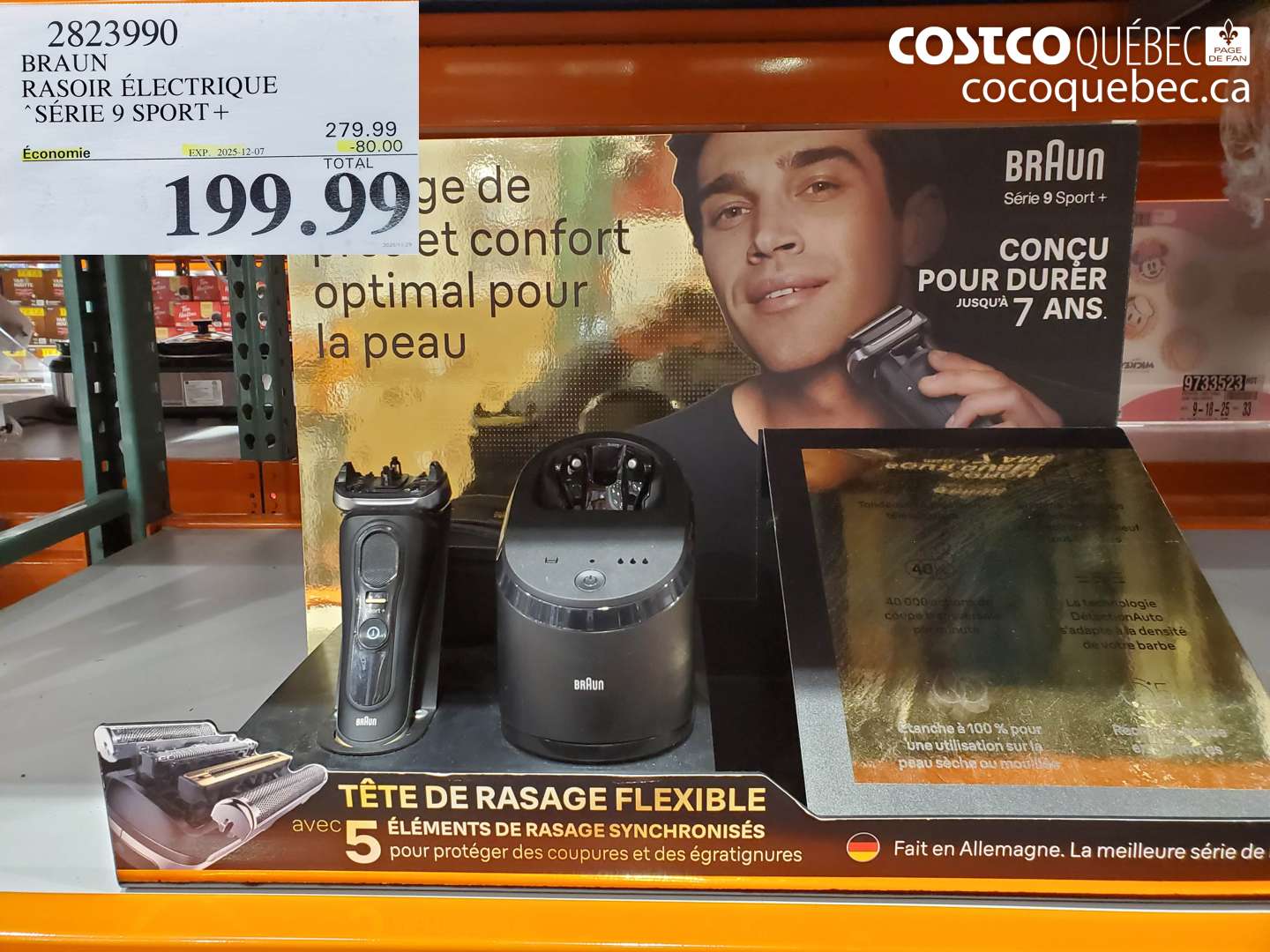 2823990 BRAUN RASOIR ELECTRIQUE SERIE 9 SPORT + ($80.00 INSTANT SAVINGS EXPIRES ON 2025-12-07) $199.99