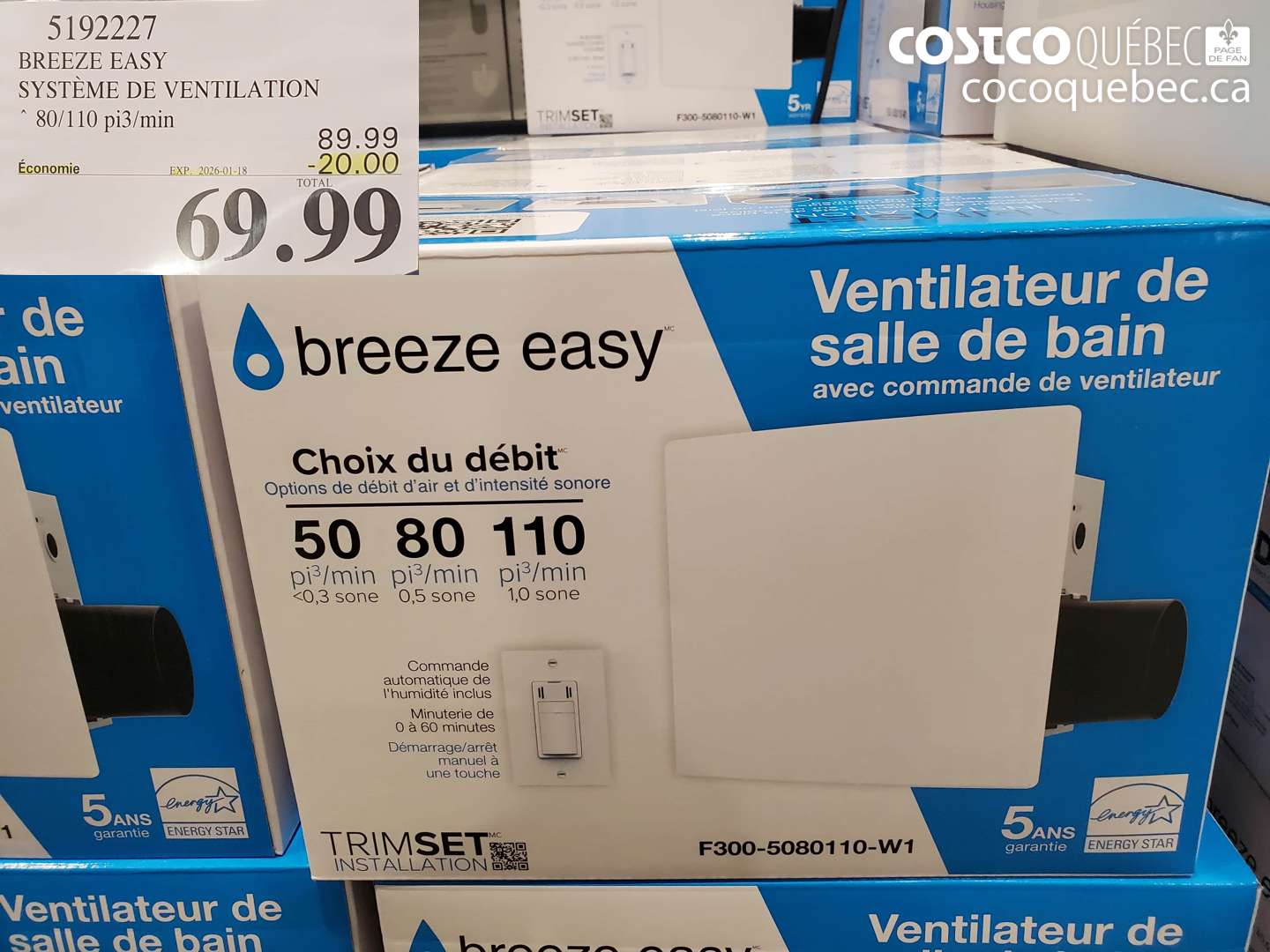 5192227 BREEZE EASY SYSTÈME DE VENTILATION ($20.00 INSTANT SAVINGS EXPIRES ON 2026-01-18) $69.99