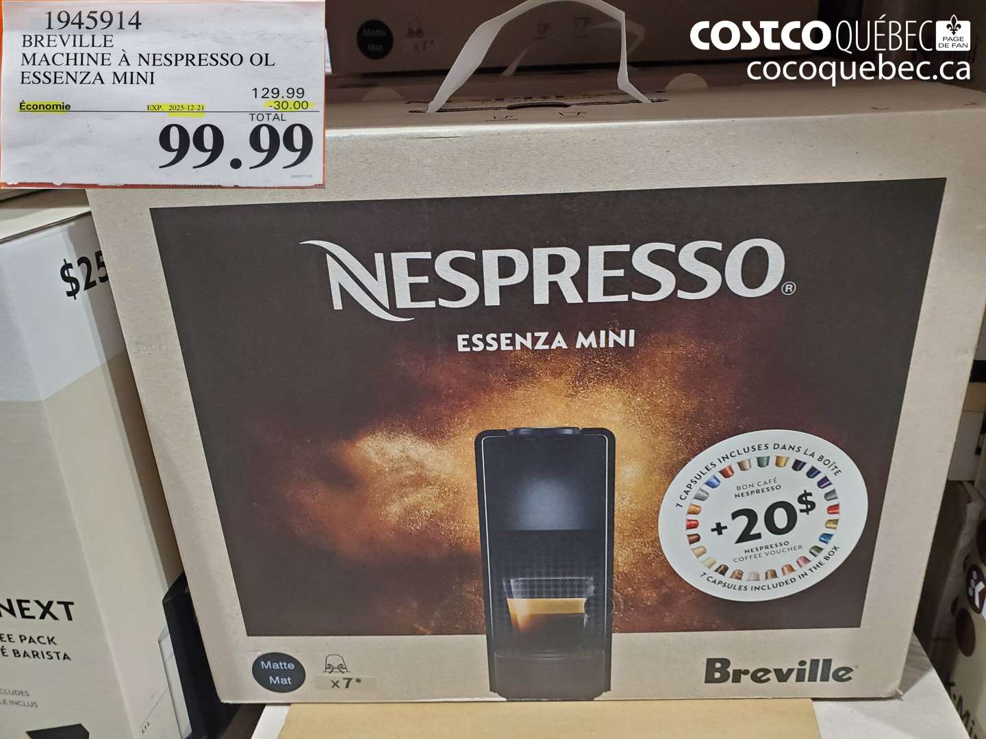 1945914 BREVILLE MACHINE A NESPRESSO OL ESSENZA MINI ($30.00 INSTANT SAVINGS EXPIRES ON 2025-12-21) $99.99