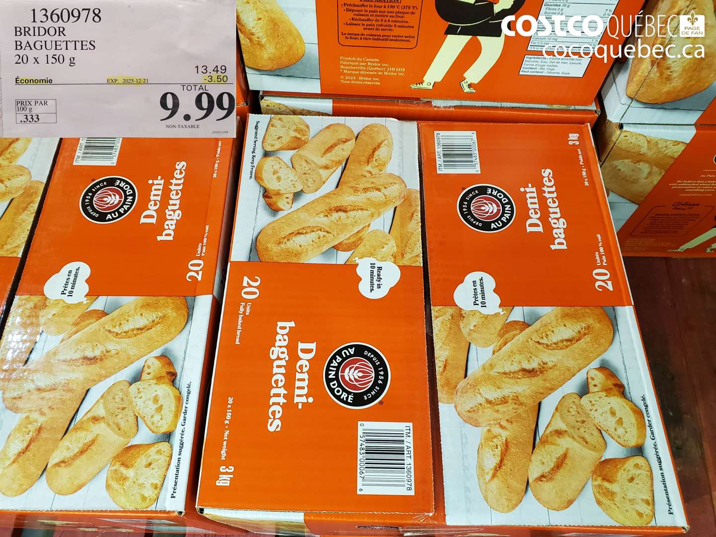 1360978 BRIDOR BAGUETTES 20 x 150 g ($3.50 INSTANT SAVINGS EXPIRES ON 2025-12-21) $9.99