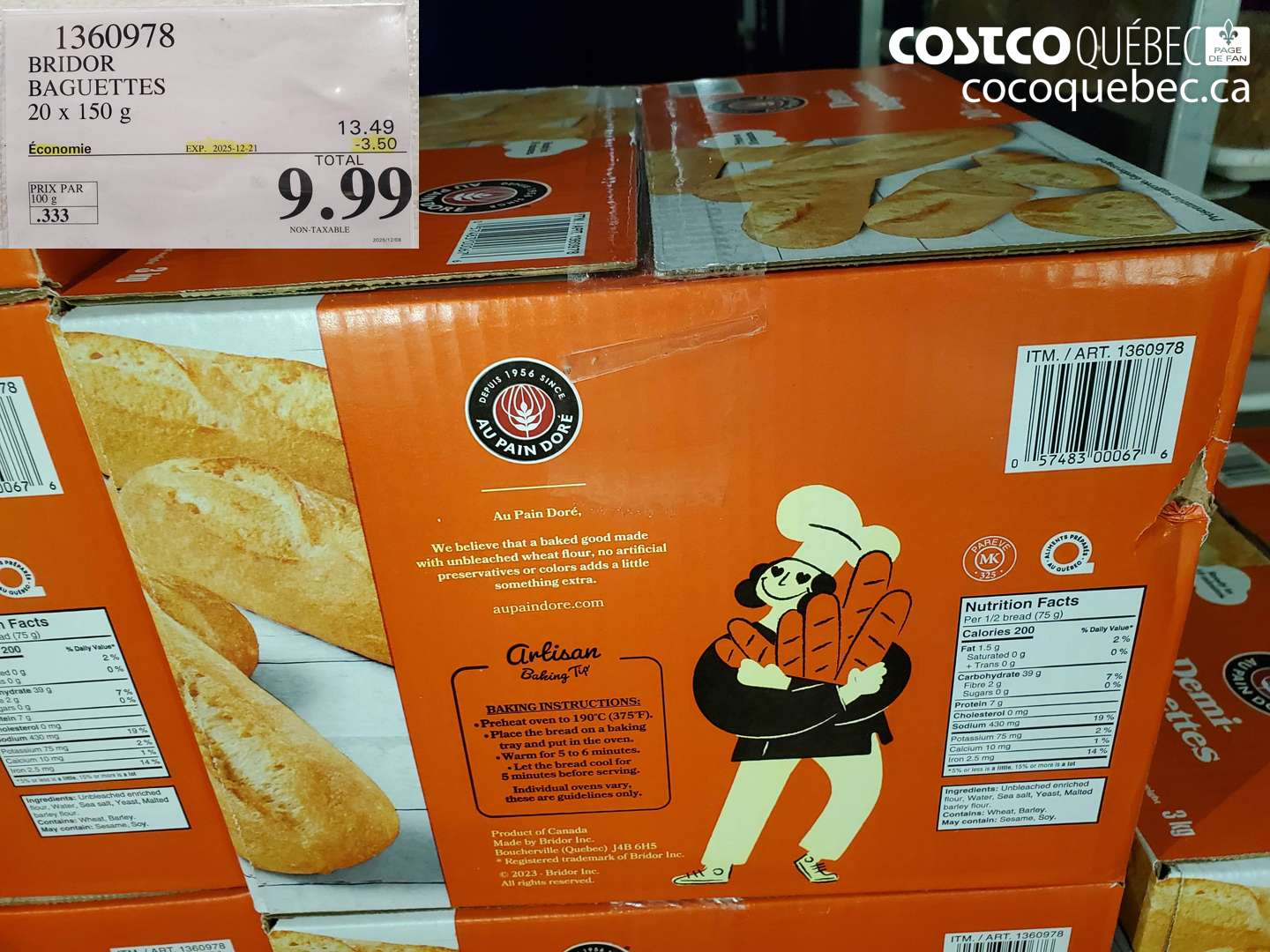 1360978 BRIDOR BAGUETTES 20 x 150 g ($3.50 INSTANT SAVINGS EXPIRES ON 2025-12-21) $9.99