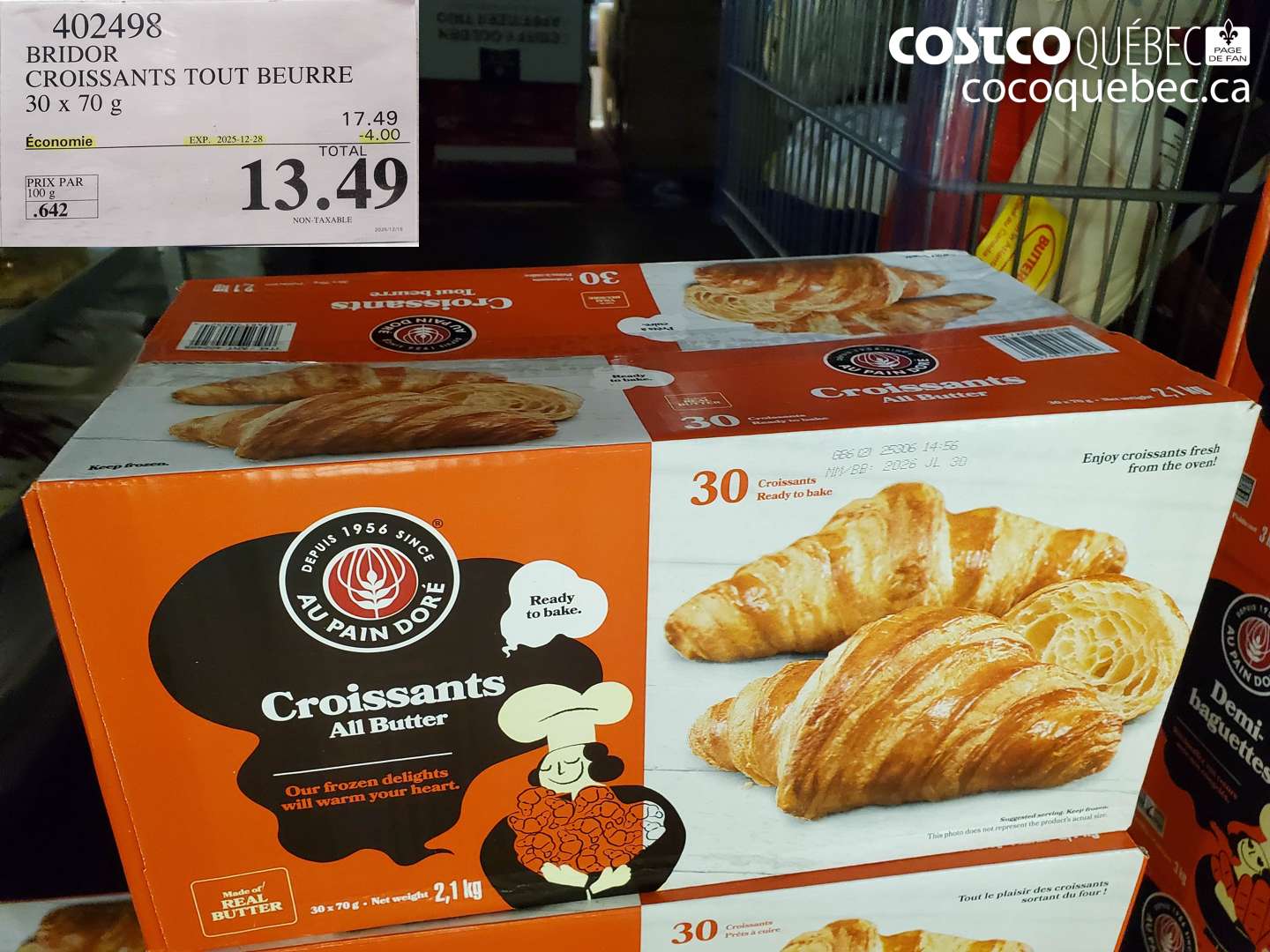 402498 BRIDOR CROISSANTS TOUT BEURRE 30 x 70 g (EXPIRES ON 2025-12-28) $13.49