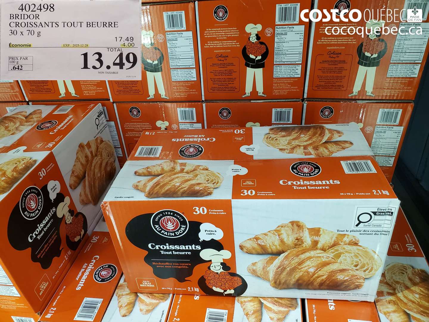 402498 BRIDOR CROISSANTS TOUT BEURRE 30 x 70 g ($4.00 INSTANT SAVINGS EXPIRES ON 2025-12-28) $13.49