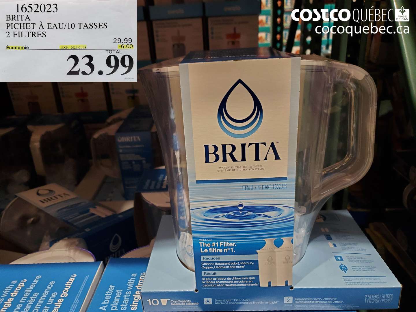 1652023 BRITA PICHET À EAU/10 TASSES 2 FILTRES ($6.00 INSTANT SAVINGS EXPIRES ON 2026-01-18) $23.99