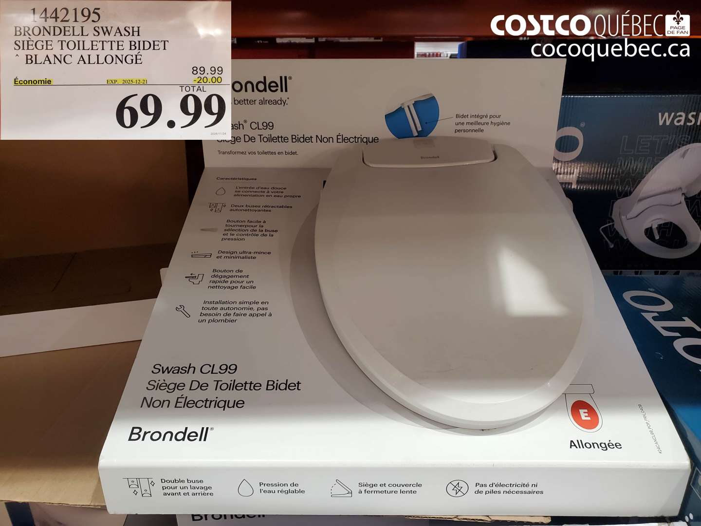 1442195 BRONDELL SWASH SIEGE TOILETTE BIDET BLANC ALLONGÉ (EXPIRES ON 2025-12-21) $69.99