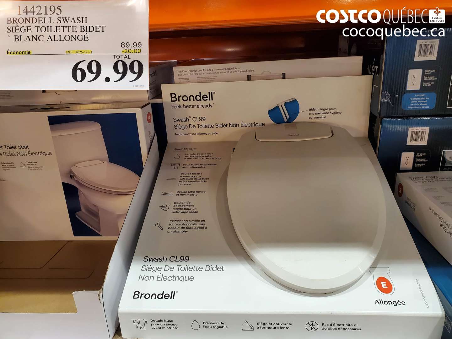 1442195 BRONDELL SWASH SIEGE TOILETTE BIDET BLANC ALLONGÉ ($20.00 INSTANT SAVINGS EXPIRES ON 2025-12-21) $69.99