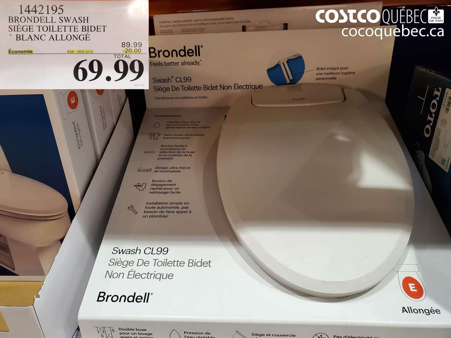 1442195 BRONDEL SWASH SIEGE TOILETTE BIDET BLANC ALLONGÉ ($20.00 INSTANT SAVINGS EXPIRES ON 2025-12-21) $69.99