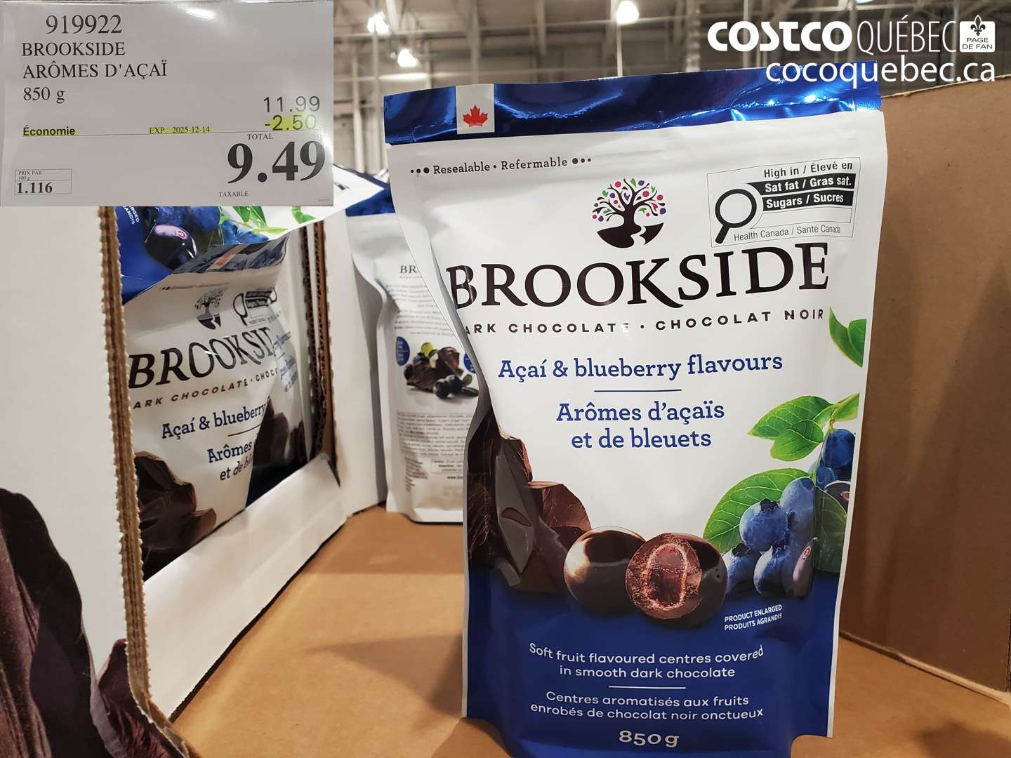 919922 BROOKSIDE ARÔMES D'ACAÏ 850 g ($2.50 INSTANT SAVINGS EXPIRES ON 2025-12-14) $9.49