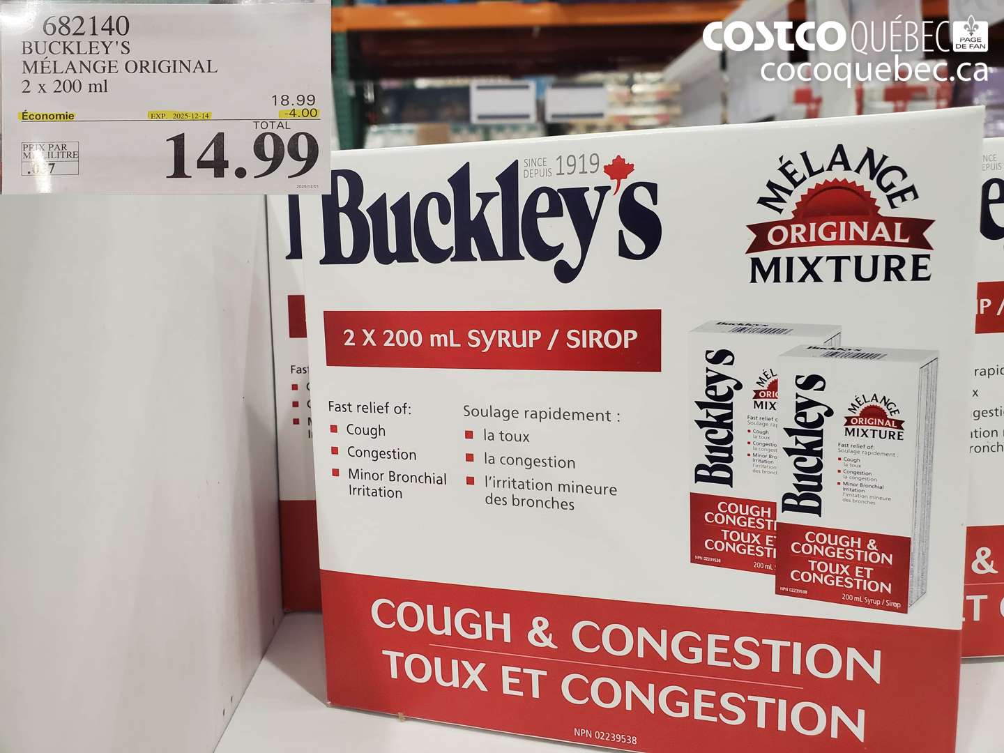 682140 BUCKLEY'S MÉLANGE ORIGINAL 2 x 200 ml (EXPIRES ON 2025-12-14) $14.99