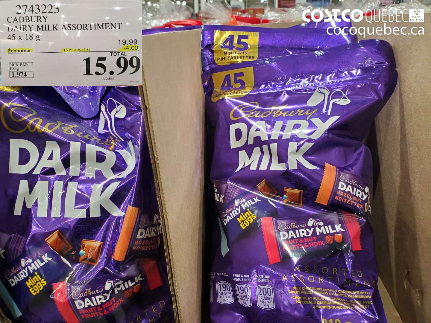2743223 CADBURY DAIRY MILK ASSORTMENT 45 x 18 g ($4.00 INSTANT SAVINGS EXPIRES ON 2025-12-21) $15.99
