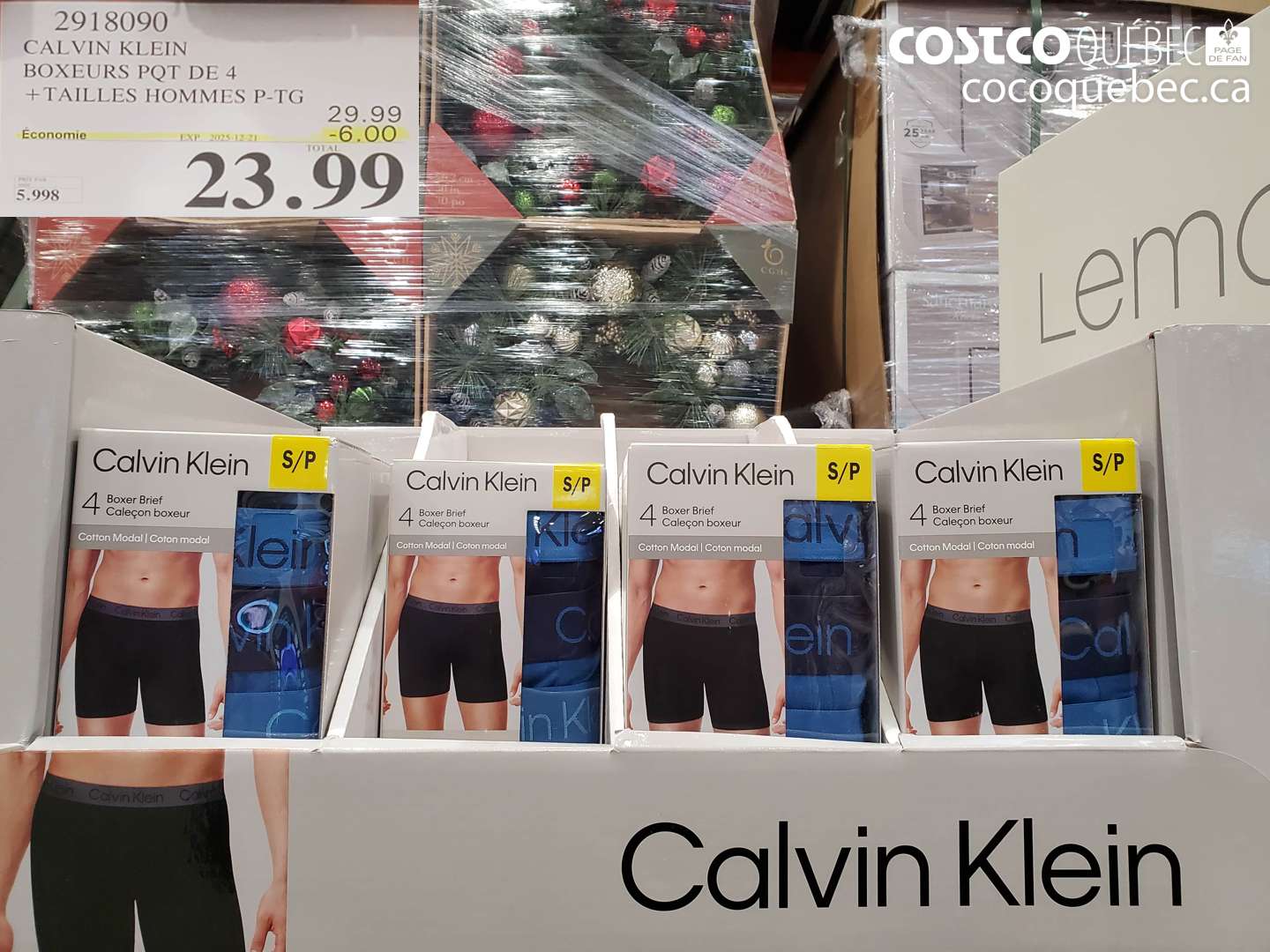 2918090 CALVIN KLEIN BOXEURS POT DE 4 +TAILLES HOMMES P-TG ($6.00 INSTANT SAVINGS EXPIRES ON 2025-12-21) $23.99