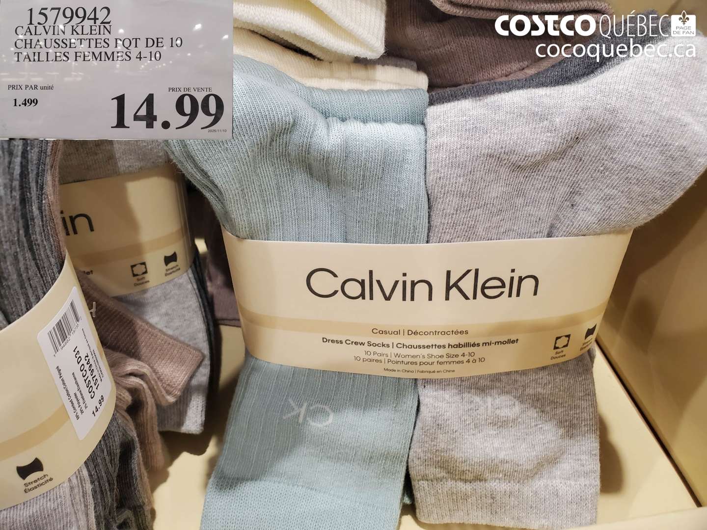 1579942 CALVIN KLEIN CHAUSSETTE PQT DE 10 TAILLES 4-10  $14.99