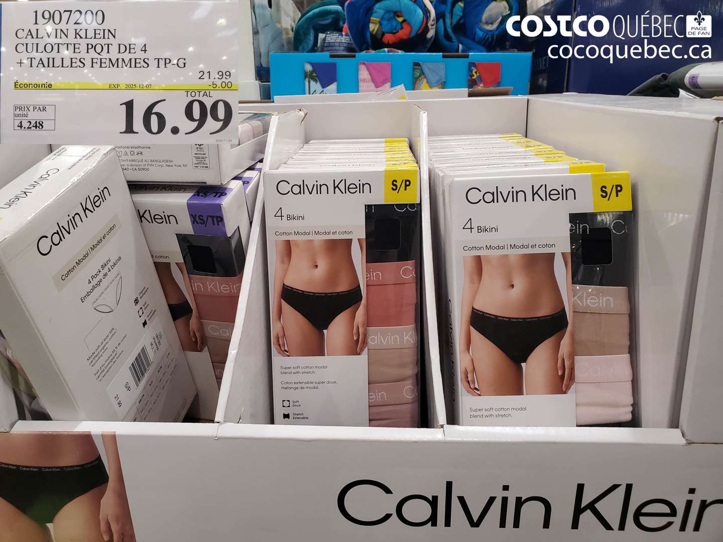 1907200 CALVIN KLEIN CULOTTE PQT DE 4 + TAILLES FEMMES TP-G ($5.00 INSTANT SAVINGS EXPIRES ON 2025-12-07) $16.99