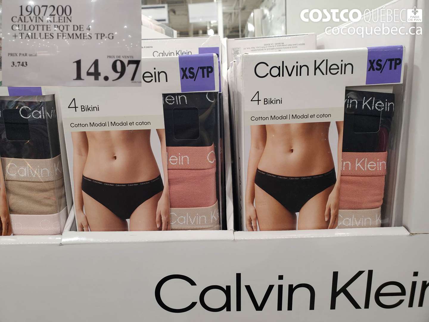 1907200 CALVIN KLEIN CULOTTE PQT DE 4 + TAILLES FEMMES TP-G $14.97