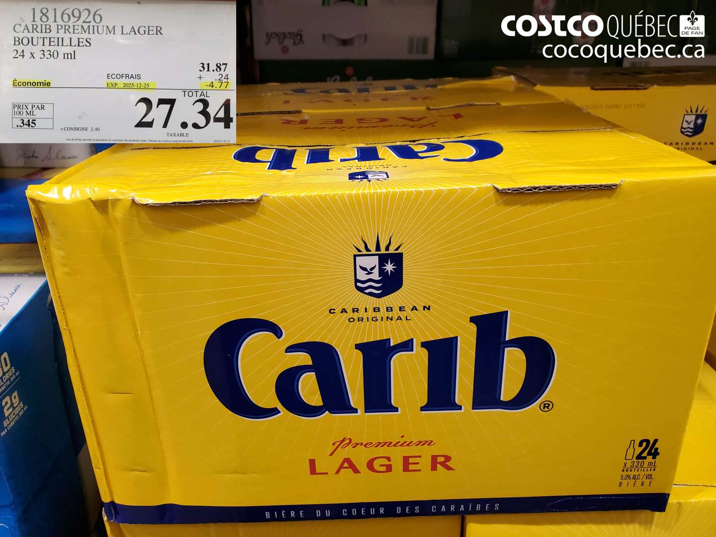 1816926 CARIB PREMIUM LAGER BOUTEILLES 24 x 330 ml ($4.77 INSTANT SAVINGS EXPIRES ON 2025-12-25) $27.34