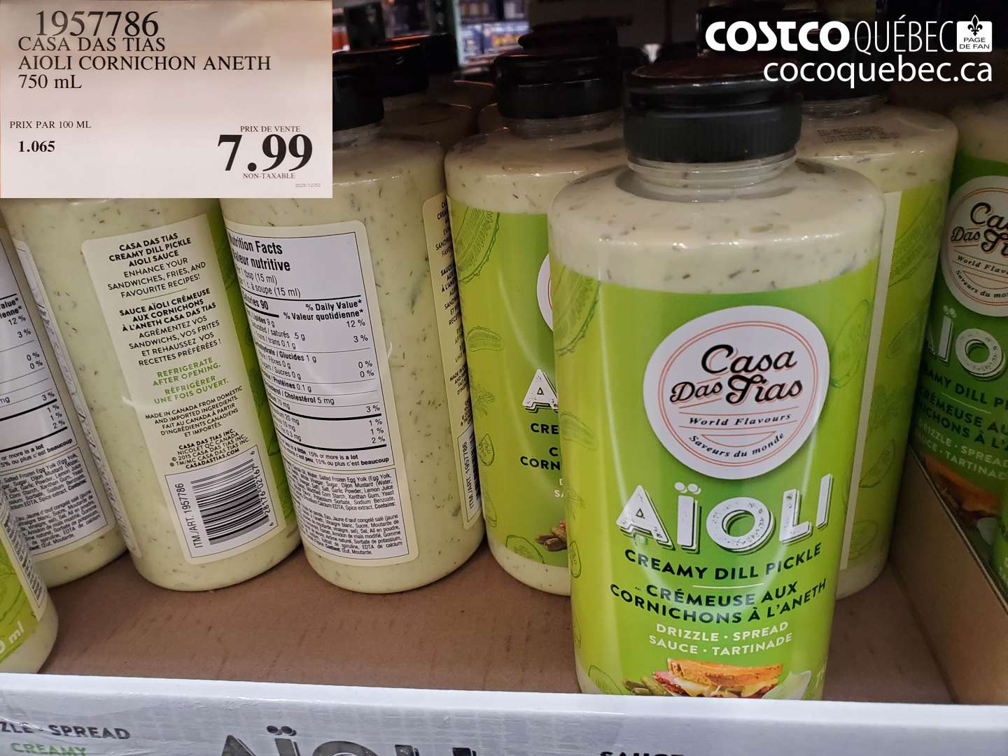 1957786 CASA DAS TIAS AIOLI CORNICHON ANETH 750 mL $7.99