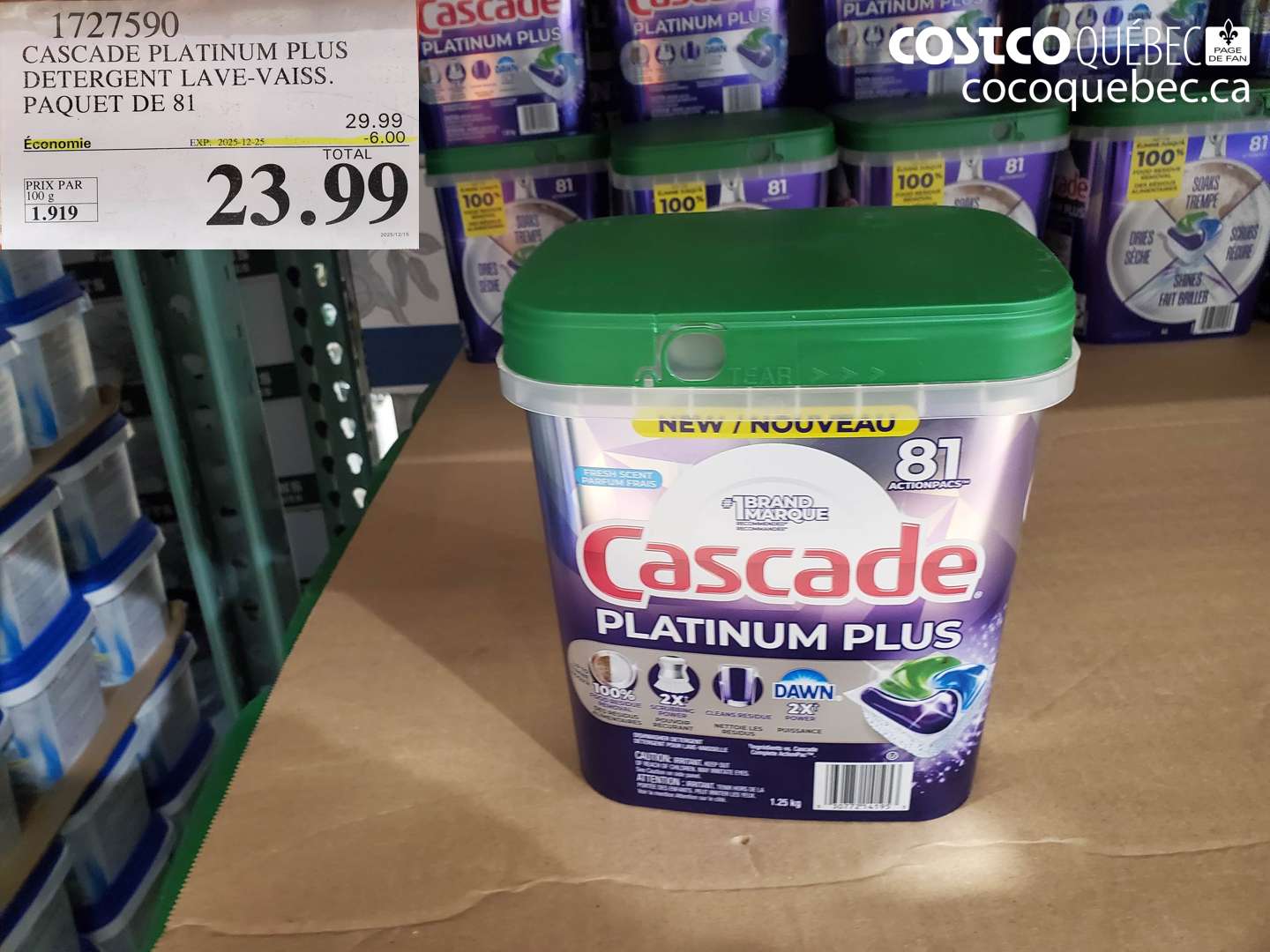 1727590 CASCADE PLATINUM PLUS DETERGENT LAVE-VAISS. PAQUET DE 81 ($6.00 INSTANT SAVINGS EXPIRES ON 2025-12-25) $23.99