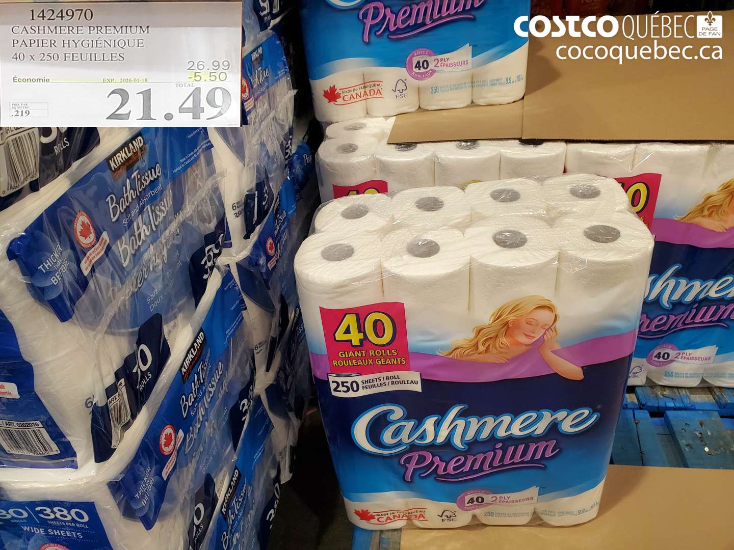 1424970 CASHMERE PREMIUM PAPIER HYGIÉNIQUE 40 x 250 FEUILLES ($5.50 INSTANT SAVINGS EXPIRES ON 2026-01-18) $21.49