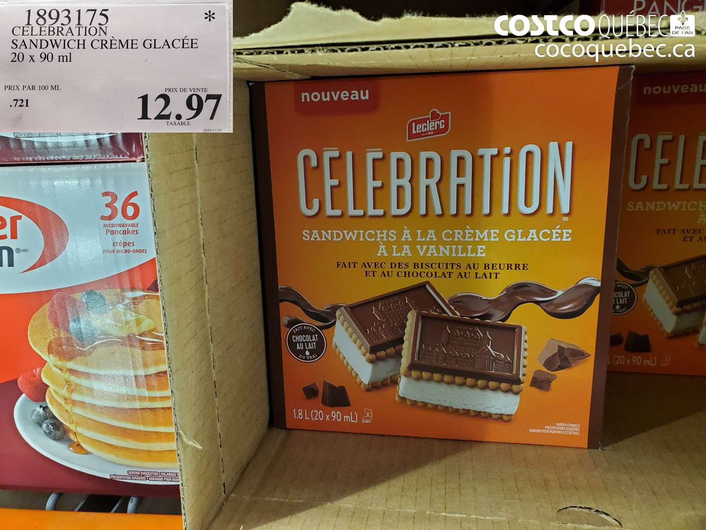 1893175 CELEBRATION SANDWICH CREME GLACEE 20 x 90 ml $12.97