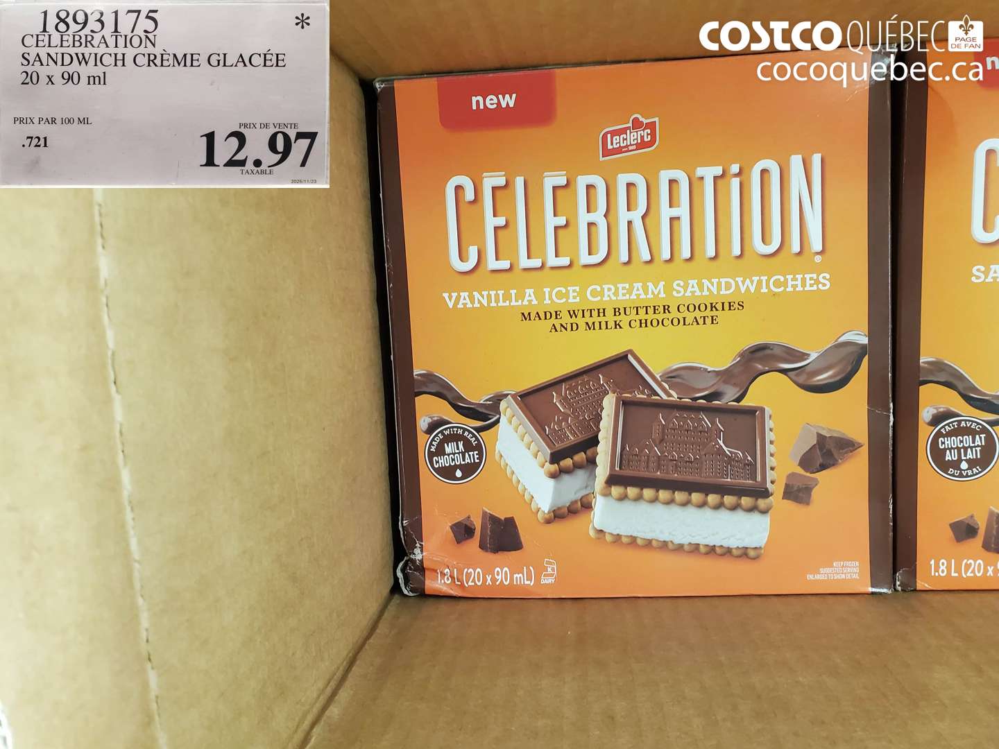 1893175 CELEBRATION SANDWICH CRÈME GLACÉE 20 x 90 ml $12.97