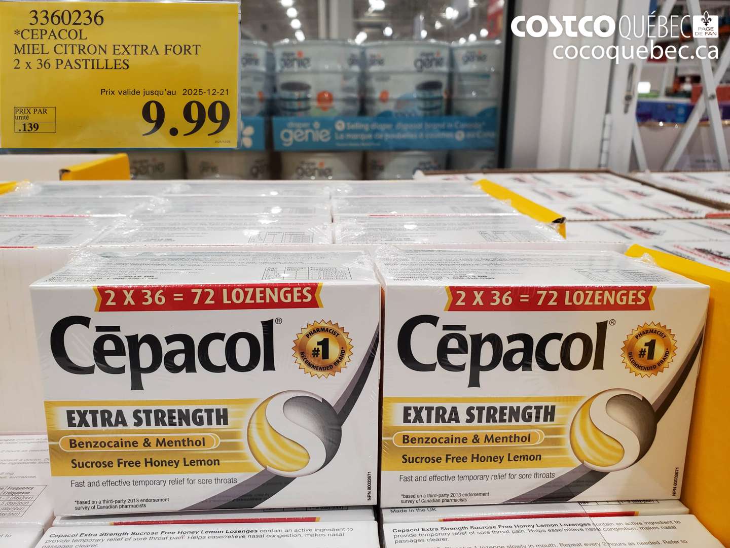 3360236 CEPACOL MIEL CITRON EXTRA FORT 2 x 36 PASTILLES (EXPIRES ON 2025-12-21) $9.99