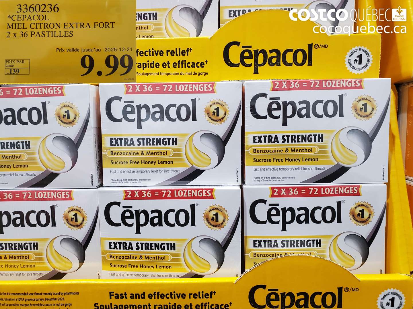 3360236 CEPACOL MIEL CITRON EXTRA FORT 2 x 36 PASTILLES (EXPIRES ON 2025-12-21) $9.99