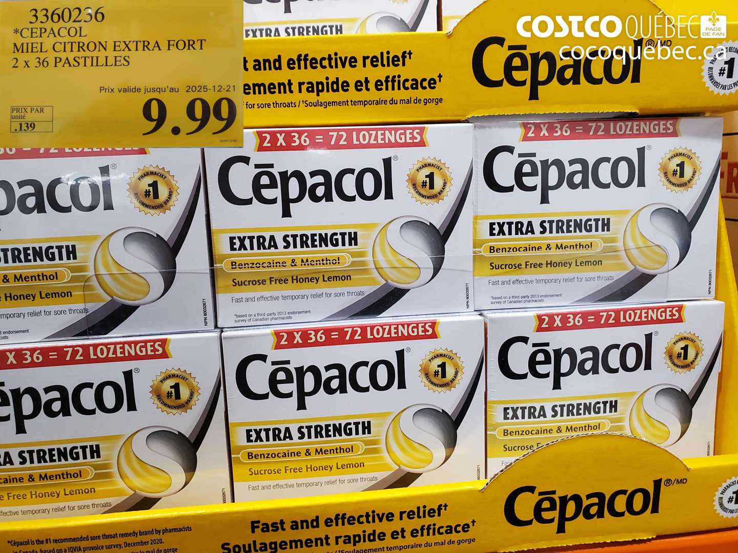 3360236 CEPACOL MIEL CITRON EXTRA FORT 2 x 36 PASTILLES (EXPIRES ON 2025-12-21) $9.99
