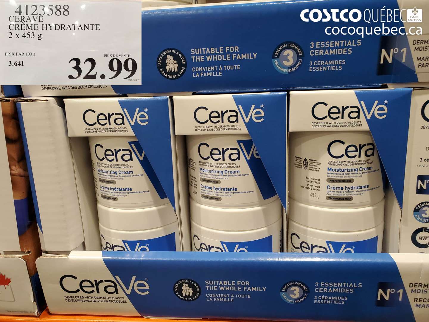 4123588 CERAVE CRÈME HYDRATANTE 2 x 453 g $32.99
