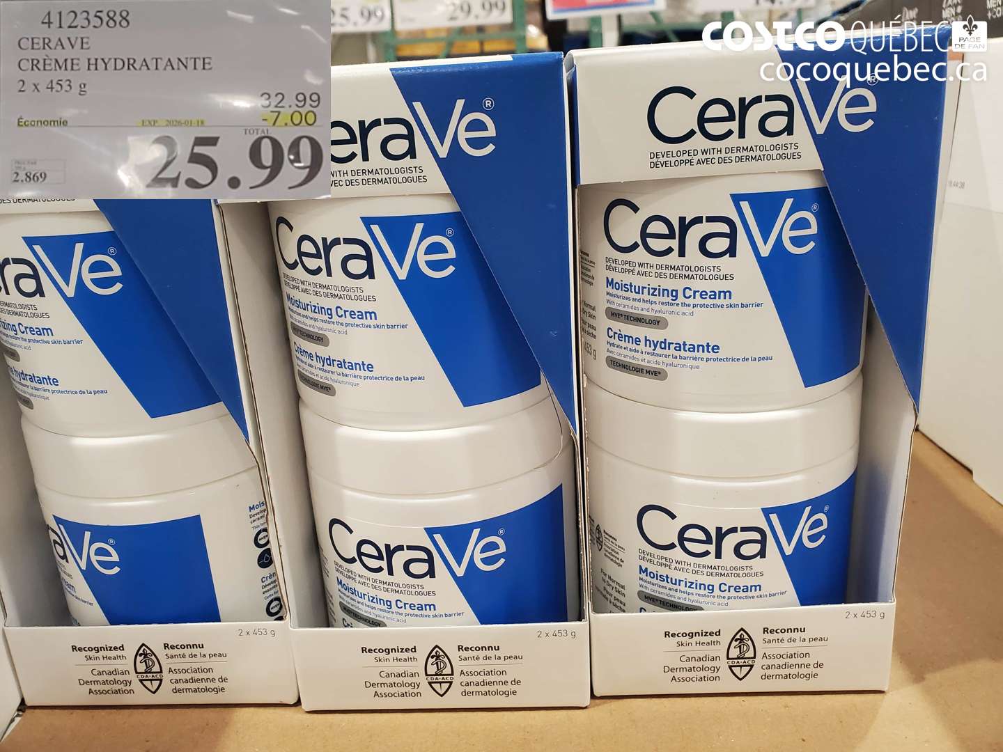 4123588 CERAVE CRÈME HYDRATANTE 2 x 453 g ($7.00 INSTANT SAVINGS EXPIRES ON 2026-01-18) $25.99