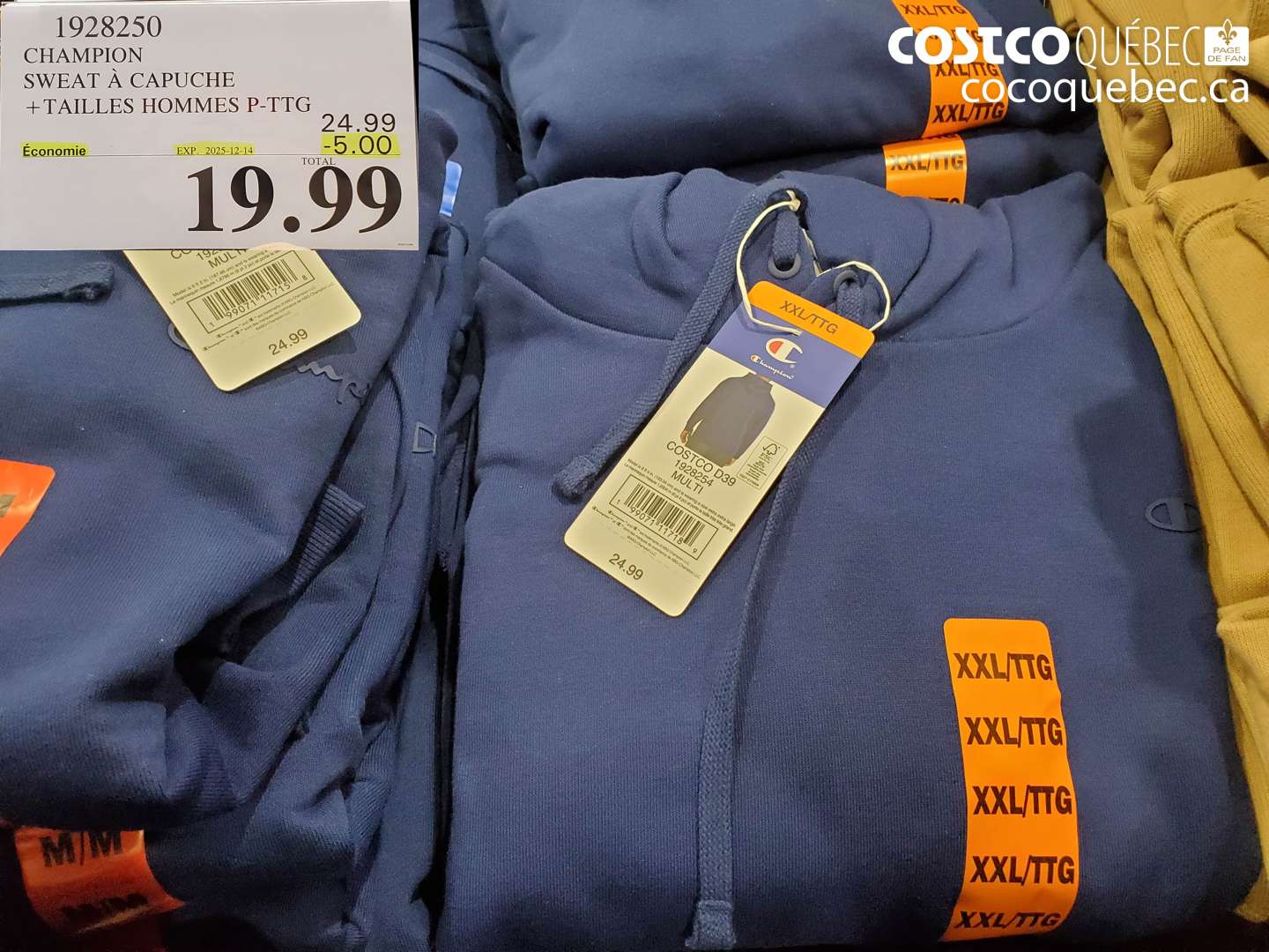 1928250 CHAMPION SWEAT À CAPUCHE +TAILLES HOMMES P-TG (EXPIRES ON 2025-12-14) $19.99