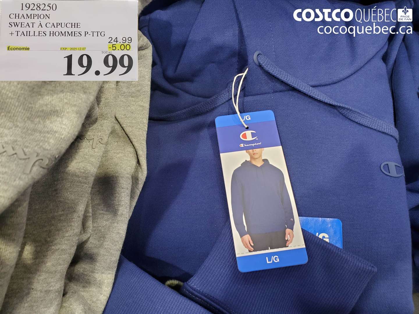 1928250 CHAMPION SWEAT À CAPUCHE + TAILLES HOMMES P-PTG ($5.00 INSTANT SAVINGS EXPIRES ON 2025-12-07) $19.99